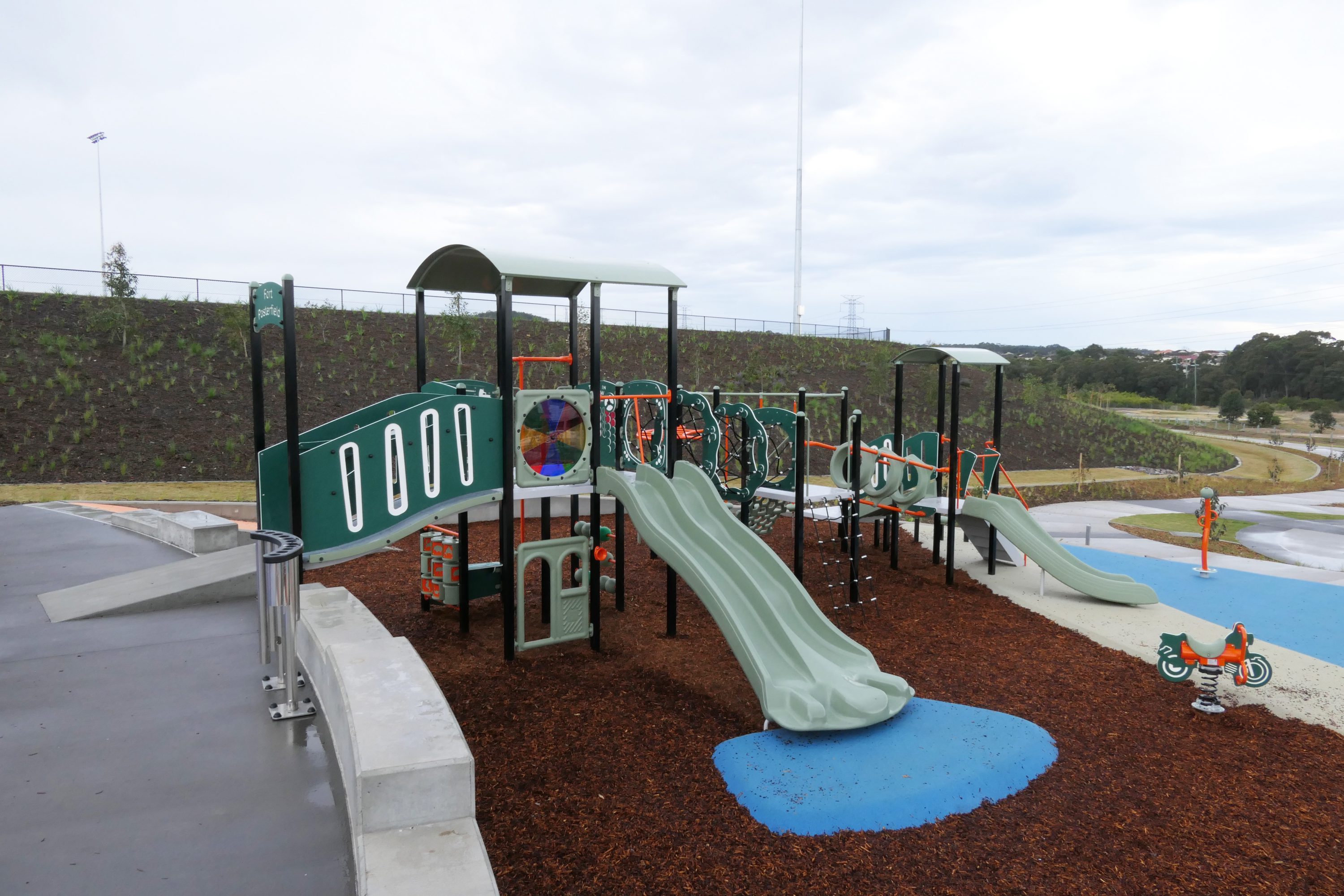 This side on view of the junior playground at Pasterfields Sports Complex shows off the 2 levels