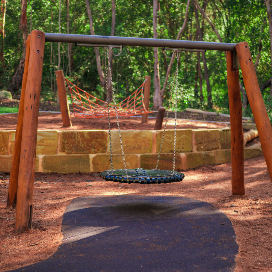 a wooden basket swing
