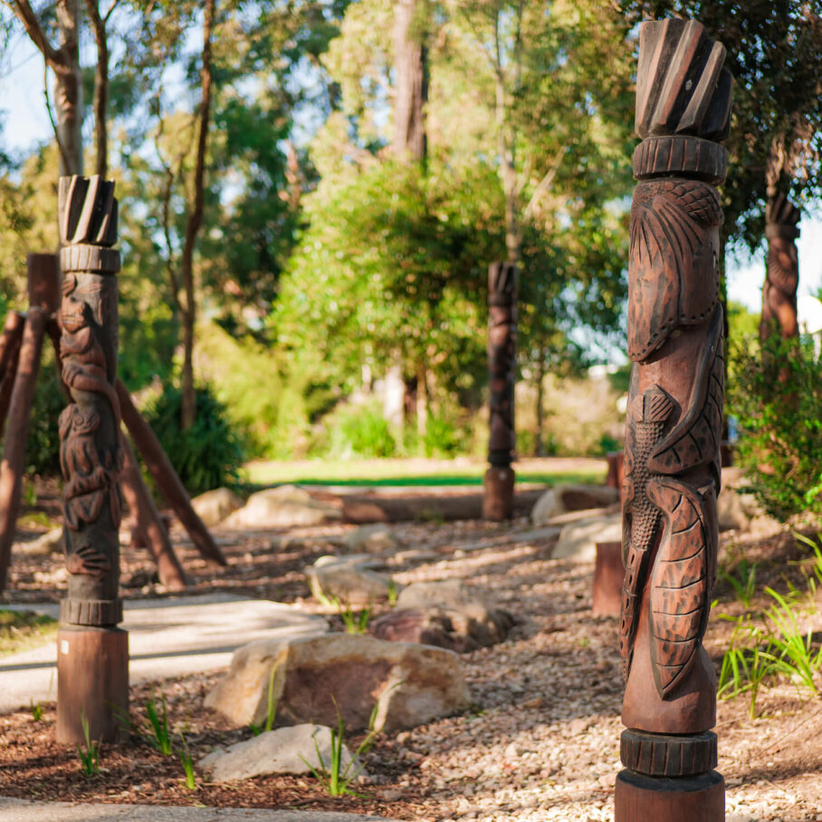 trail with totem poles