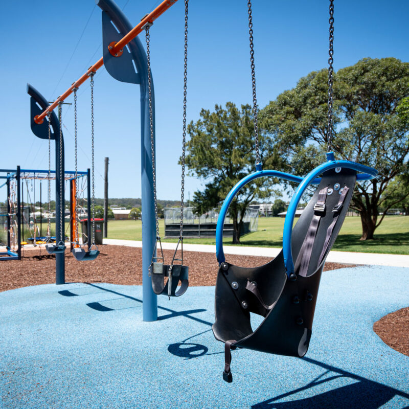 Close up of an all abilities swing seat